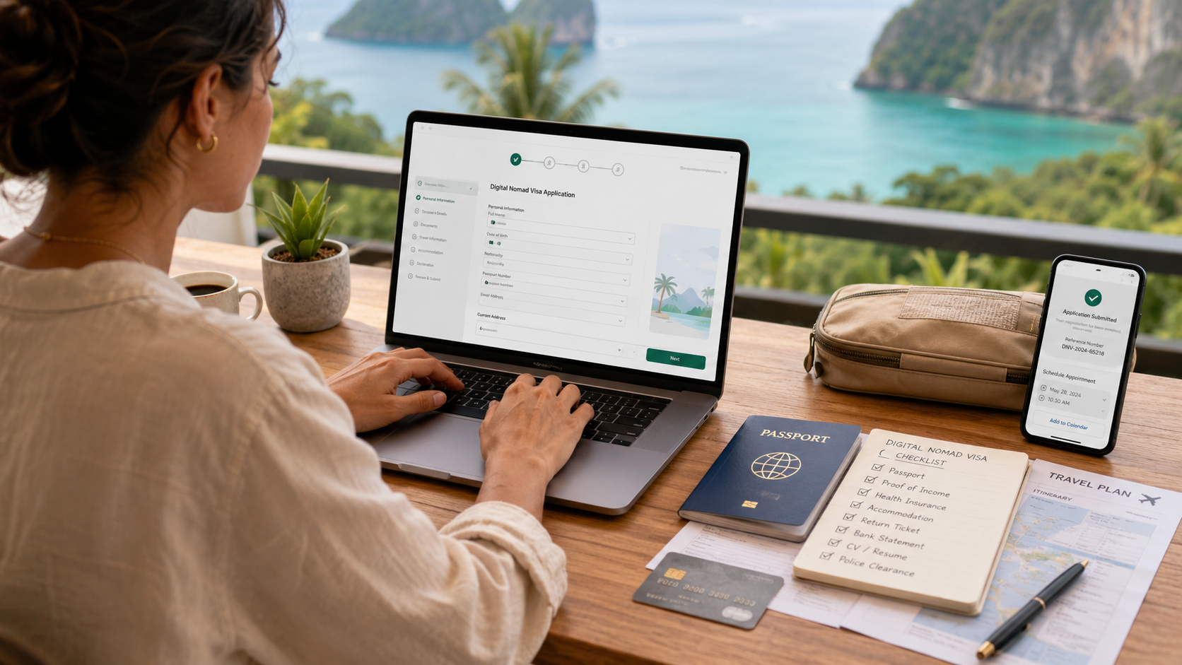 How to Choose the Right Digital Nomad Visa Digital nomad completing an online visa application while working remotely abroad