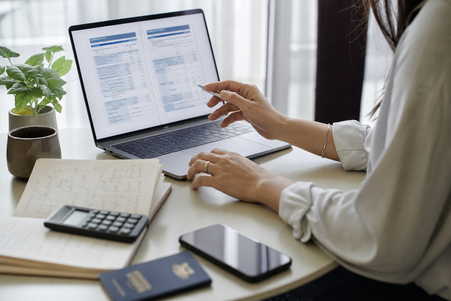 Remote worker comparing travel insurance policy details and coverage options on a laptop