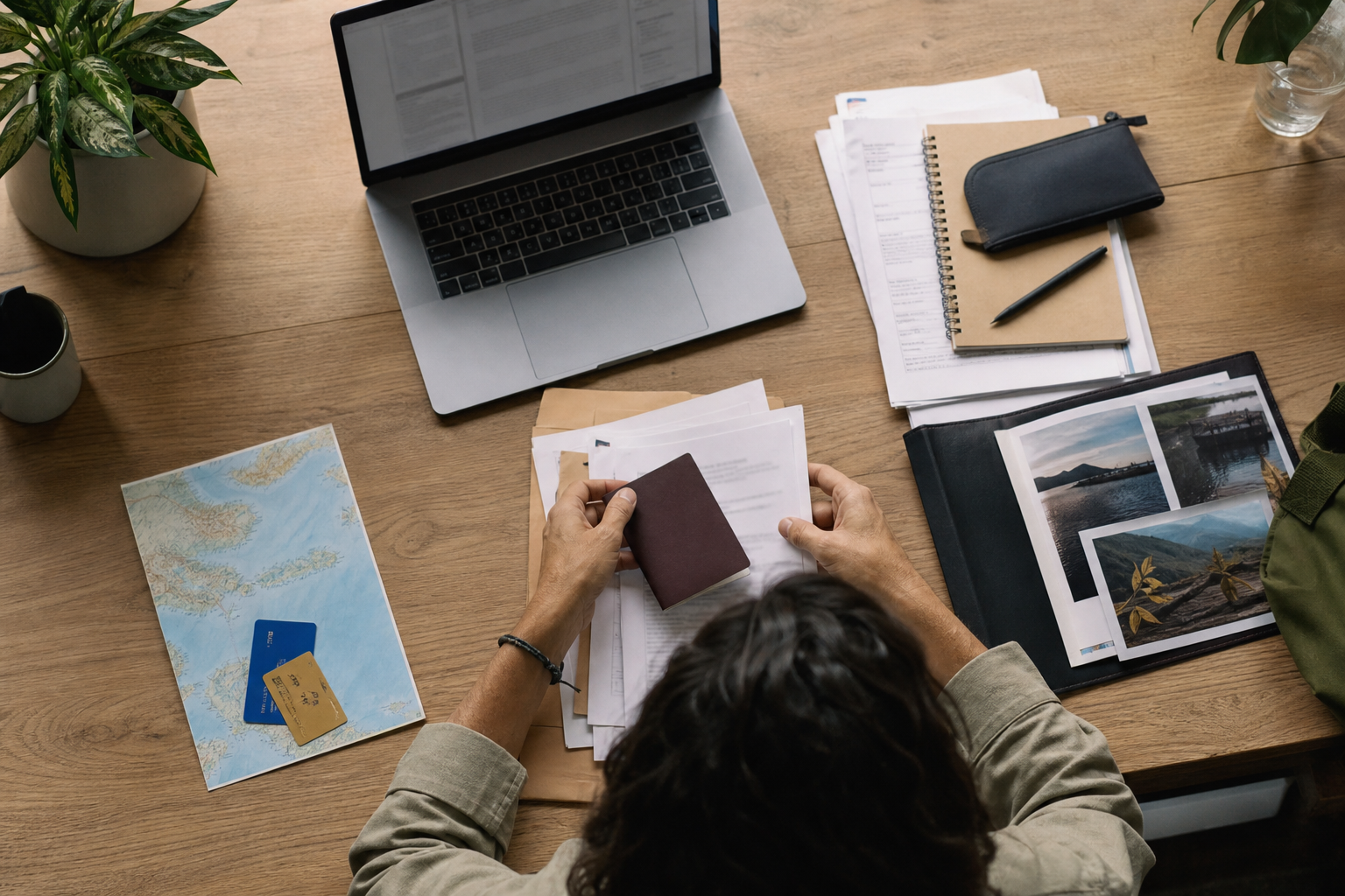 Remote professional organizing passport and supporting documents for a Thailand visa application