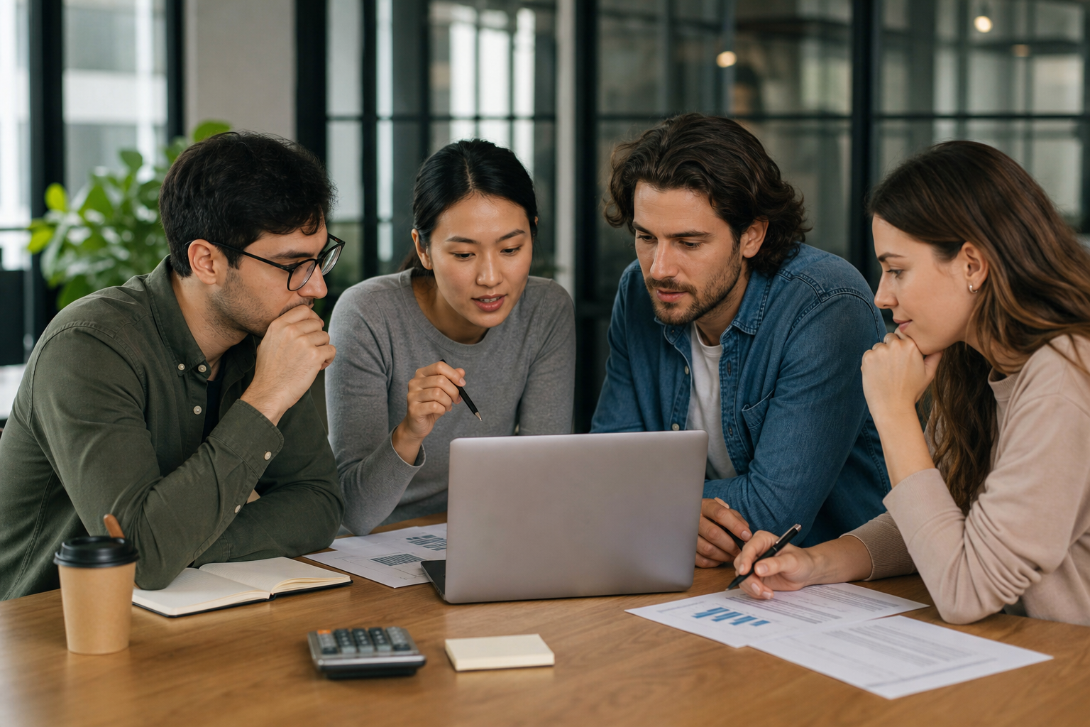 Remote team members reviewing subscription costs and team planning figures together