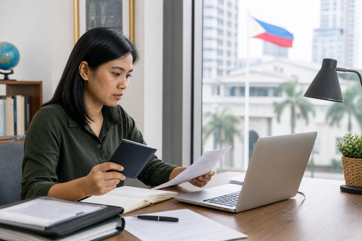 Remote worker checking visa information before contacting a Philippine embassy