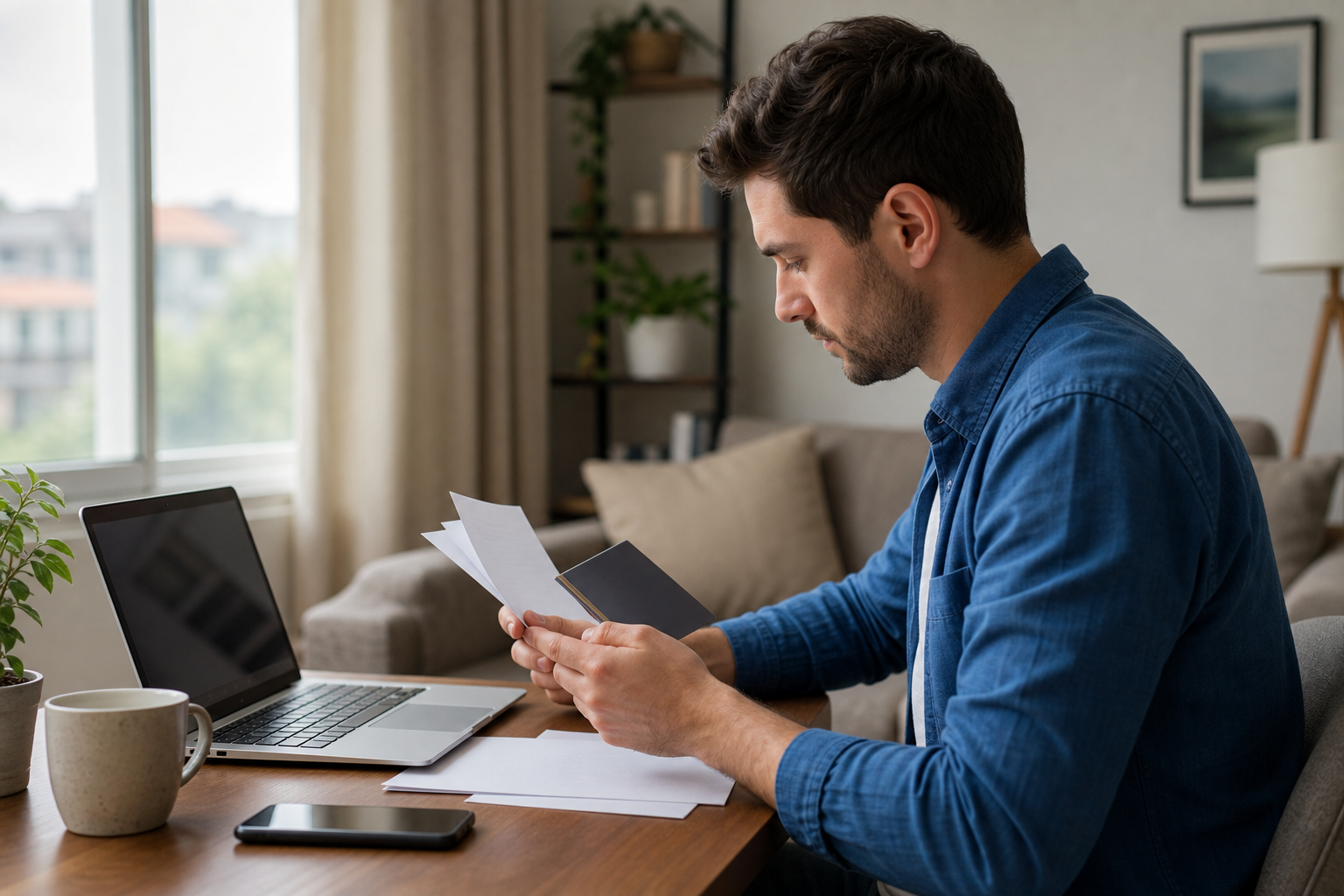 Remote worker reviewing travel documents and a laptop before a long stay in Malaysia