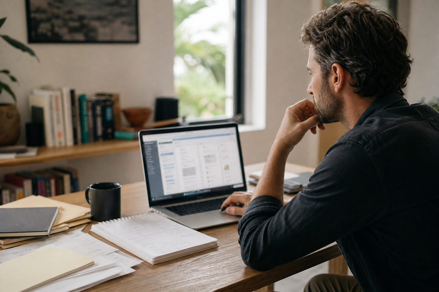 Remote team member using an indexed shared knowledge workspace for repeated project questions